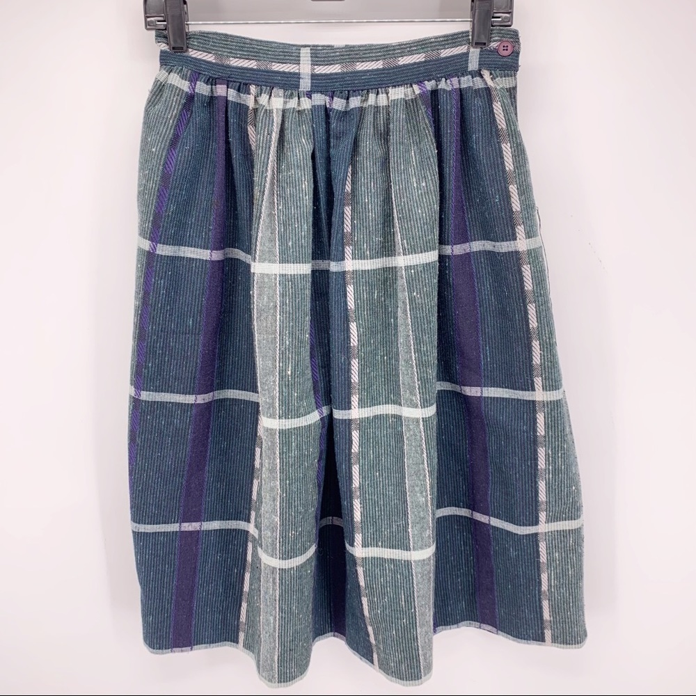 VINTAGE Plaid Pleated Midi Skirt Size 8/10
